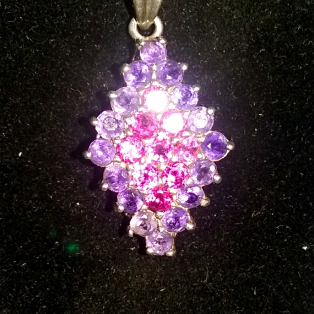 Genuine Tanzanite & Pink Tourmaline Platinum Over .925 Stamped Necklac